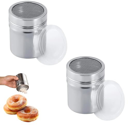 Puderzuckerstreuer,2 Pcs Puderzuckermühle,Mehlstreuer,Staubzuckerstreuer,Kakaostreuer Für Cappuccino,Puderzuckerstreuer Mit Puderzuckermühle Deckel,Pulverstreuer,Für Kakao,Kaffee,Schokolade,Zucker