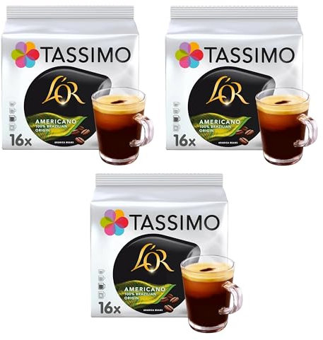 Tassimo L'OR Americano 100% Brazilian Coffee Pods (Pack of 3, Total 48 Capsules)