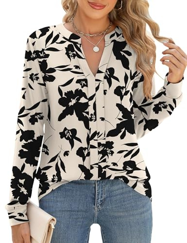 IECCP Ladies Blouses Long Sleeve Tops Elegant The Holiday Business Shirt Gifts for Her Party Floaty Tunic Plus Size Apricot Floral XXL