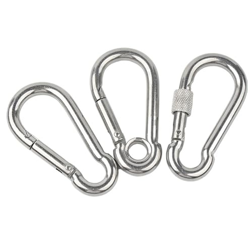 Mosquetón 1-5 uds M4 M5 M6 M7 M8 304 mosquetón de resorte de acero inoxidable gancho de anillo de bloqueo de enlace rápido grillete a presión gancho de sujeción de cadena(WIth band M8,3 PCS)