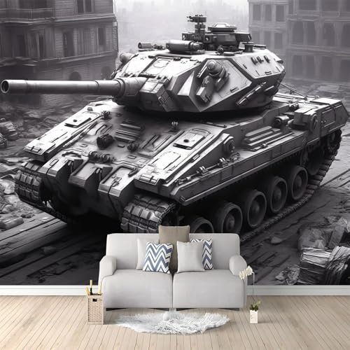 Papel Pintado Efecto 3D, Gris Papel Pintado FotografíA Mural con Fantasía Ciudad Tanque Motivo, 200 x 140 cm Moderna Murales Decoración para SalóN Dormitorio Oficina