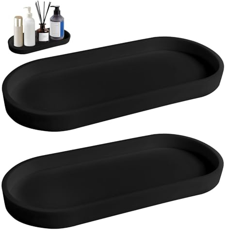 Lot de 2 plateaux de salle de bain - En silicone - Petit plateau décoratif - Pour coiffeuse, salle de bain - Accessoires modernes - Pour évier de cuisine, salon, lavabo, baignoire (noir)