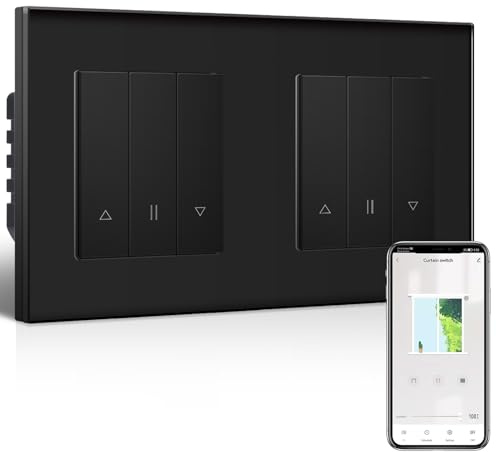 BSEEDLIFE Smart WIFI Interruptor Doble de Persiana Negro, Temporizador WLAN para Persianas, Interruptor Inteligente de Persianas Empotrado Compatible con Alexa/Google Home, Interruptor de Persianas