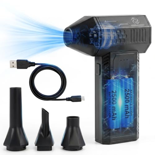 N-L-E Air Duster Akku Druckluftgebläse 110.000 RPM – elektrisches Mini Gebläse mit 3 Stufen – USB-C mit 2x2500 mAh – 4 Düsen – 45 m/s Druckluftspray Alternative für PC, Tastatur, Kamera und Auto