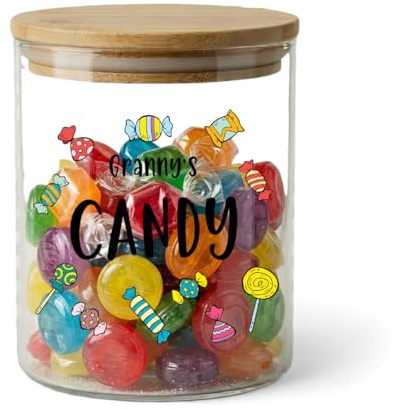 ukgiftstoreonline Personalised Candy or Sweets Storage Jar with Wooden Lid, 750ml Capacity, 10cm x 12.5cm, Custom Name and Message