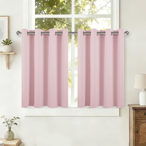 DWCN Blickdichte Vorhänge für Kleine Fenster, H90 x B120 cm, Blush Rosa | Gardinen Kurz Verdunklungsvorhänge mit Ösen Vorhänge für Kinderzimmer, Thermovorhang für Küche, Keller
