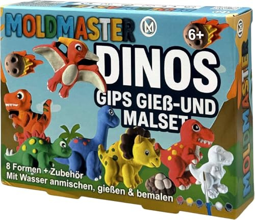 Gips Bastelset Kinder Figuren Gießen Bemalen Kreatives DIY-Set Sauber Einfach Ungiftig Geschenkidee Anmalspaß MoldMaster (Dinos)