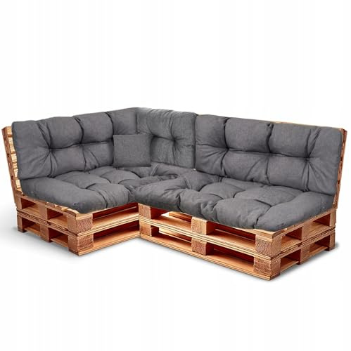 Wool & Home Palettenkissen Set 240x80cm 6-Teilig (für 2 Paletten) - Sitzkissen für den Garten, Gartenkissen Set für Gartenmöbel Gefüllt mit Granuliertem Poulirette-Schaum Anthrazit