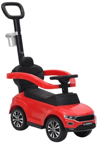 GeenYuu Rutschauto Volkswagen T-Roc Rot Kunststoff 84x40x87 cm Schiebefahrzeug mit Musik, Getränkehalter und Stauraum für Kleinkinder 12-36 Monate
