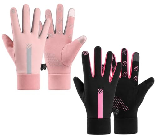 WaaRiuQ Netball Gloves Women, 2 Pairs Non-Slip Sports Gloves, Pink and Rose Red Design, Running Gloves Womens, Cycling Gloves Womens, Waterproof Gloves Women for Outdoor Activities