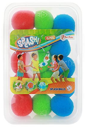 Toi-Toys Återanvändbar vattenbomb stänk - set med 15 vattenballonger Ø 5 cm i förvaringslåda - snabb påfyllning vattenballonger vattenballonger leksak för barn pool