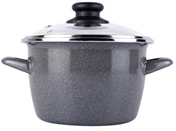 Magefesa K2 Gransasso - Olla 24cm con tapa de vidrio. Exterior gris moteado. Antiadherente bicapa reforzado efecto piedra, apta para todo tipo de cocinas, especial inducción. 50% de ahorro energético.