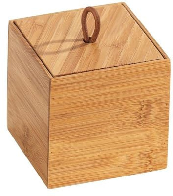 WENKO Box con tapa de bambú Terra- Caja de almacenaje, cesta para el baño Capacidad: 0.45 l, Bambú, 9 x 9 x 9 cm, natural