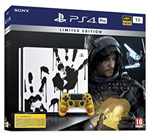 Sony, Pack PS4 Death Stranding, Console PS4 Pro 1 To Édition Spéciale + 1 Manette Sans Fil DUALSHOCK 4 V2 Personnalisée + Jeu Death Stranding, Châssis G Couleur : Blanche et Motifs mains noires