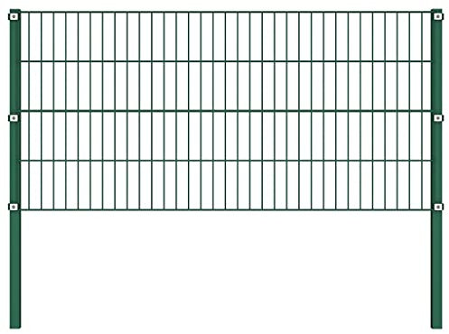 vidaXL Doppelstabmattenzaun Gartenzaun Doppelstab Zaun Set Gittermatten Gitterzaun Metallzaun Zaunfeld mit Pfosten Eisen 1,7x0,8m Grün