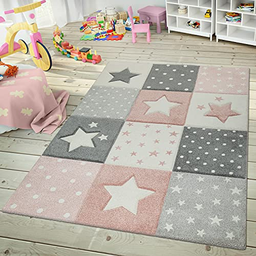 TT Home Kinderteppich Teppich Kinderzimmer Mädchen Kinder 3D Prinzessin Sterne Krone, Farbe: Pink 3, Größe:133 cm Quadrat
