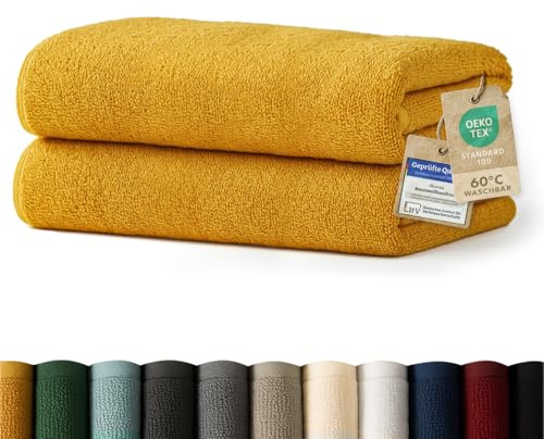 Blumtal - 2 Serviettes De Bain Jaune Moutarde - 70x140 - Coton Certifié Oeko-TEX®