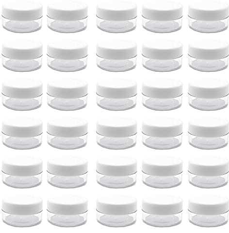 30 Pcs Sample Containers, 10 Gram Mini Sample Jars for Cosmetic, Eye shadow, White Lid