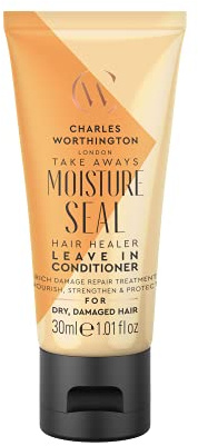 Charles Worthington Moisture Seal Hair Healer Leave-In Conditioner Takeaway, Travel Size, Dry and Frizzy Hair, No Rinsing Treatment, Smoother Hair, 30 ml