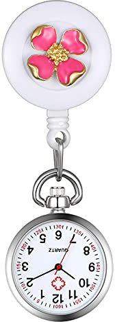 Avaner Krankenschwesteruhr Blumen Design Pflegeruhr: FOB Analog Quarzwerk Pulsuhr Ansteckuhr Unisex Silber schwesternuhren mit Pin Clip Arzt Doktor Medical Taschenuhr