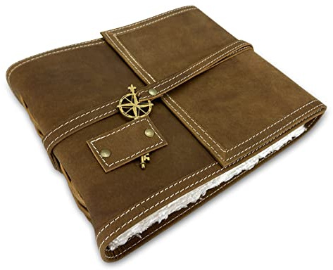 Wanderings Braun Leder Aquarelljournal – 15 x 20 cm / 6 x 8'' – Echtes Leder Kunstjournal mit Handgeschöpftem Büttenpapier mit Risskante – 350 GSM Kaltgepresstes Papier – Scrapbook, Aquarellalbum