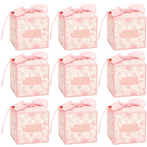 Bröllop godislåda Choklad, 50 st med band, kubiska papperslådor med ordet önskningar, rosa godsaker för bröllop och födelsedag, 7 x 7 cm x 7 cm