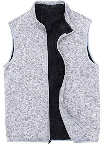 Bonnroth Mens Zip Up Sweater Fleece Vest for Men Sherpa Lined Stand Collar Sleeveless Jacket Outerwear Vests with Pocket Light Gray Heather M