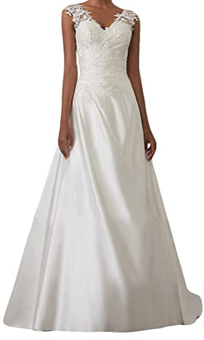 Onsoyours Damen Hochzeitskleid Einfarbig Kleider Ärmellos V-Ausschnitt Abendkleid Brautjungfernkleider Spitze Sexy Schlitz Maxikleid Freizeit Langes Kleid
