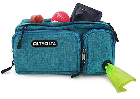 ALTYALTA EZ Bauchtaschen für Hunde, Leckerlibeutel für das Hundetraining, einfach zum Spazierengehen mit Hunden, Gürteltasche und Abfallbeutelspender, Hundeliebhaber, Geschenk (Blau-Grün-Melange)