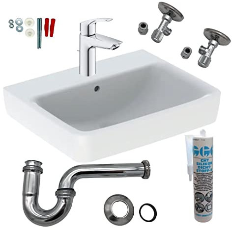 HGMBAD Geberit Waschtisch Waschbecken 60 cm Armatur Siphon Eckventil Komplettset