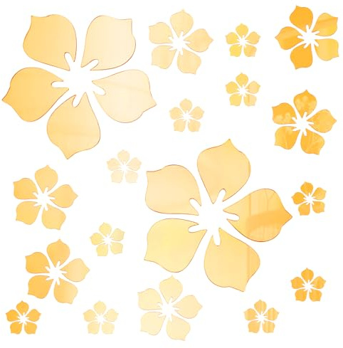 CREATCABIN 18 Stück Acryl Blume Spiegel Wandaufkleber 3 Größen Aufkleber Wandkunst Familie Wandaufkleber Dekor Selbstklebend Abnehmbar Umweltfreundlich Für Zuhause Schlafzimmer Dekoration(Gold)