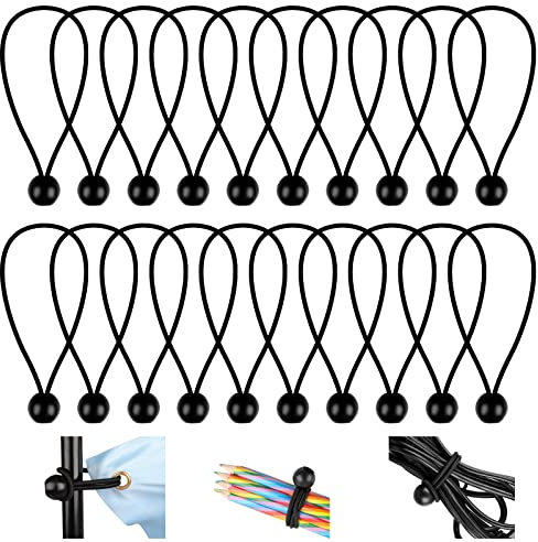 20 Pièces Tendeur Elastique, 150mm Flexible Sandow Elastique, Tendeur Elastique Boule, Durable Cordons Élastiques, pour Bannières, Bâches, Camping, Tentes(Noire)