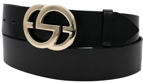 AnnaMatoni Damen Leder Gürtel weiches Rindleder 3mm stark mit Modischer Hochwertiker Koppel Schließe in Gold 4cm breit Damen Ledergürtel echt Leder (Schwarz 790, TW80-95cm Gesamtlänge)