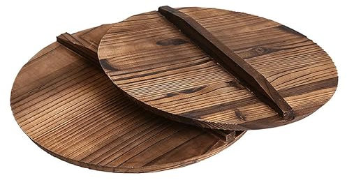 Holz-Topfdeckelabdeckung für Verbrühungsschutz, Wokdeckel, Hypotenuse, Eisen, Holzkid, Eisen, Pfannendeckel, handgefertigtes Kochgeschirr, Küchenutensilien (Durchmesser 34 cm)