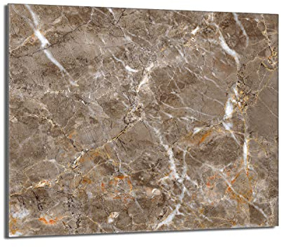 DarHaus Plaque de recouvrement, 60 x 52 cm, en verre, pour cuisinières électrique, à induction, convient comme décoration, protection anti-éclaboussures ou planche à découper, Marbre Beige