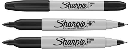 Sharpie Twin Tip Permanent Marker Pens - Black Ink - Pack of 3 - Fine & Ultra Fine Tips