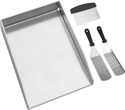 WELL GRILL 48x34cm Edelstahl Grillplatte mit Spachtel Schaber set passend für Weber Genesis II, Broil King Imperial/Regal Gasgrill, BBQ Plancha Grillmatte