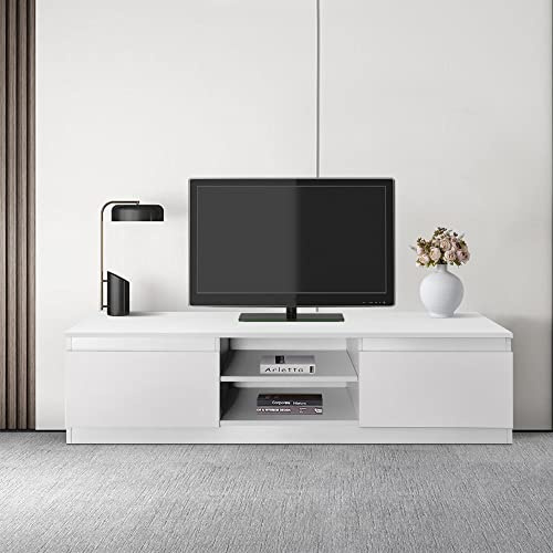 ML-Design Mobile Porta TV in Legno MDF Bianco 120 x 36 x 40 cm Armadio Basso Multimedia Tavolo TV Moderno con Spazio di Archiviazione per Soggiorno Salotto con 2 Cassetti Spaziosi e 2 Scomparti Aperti