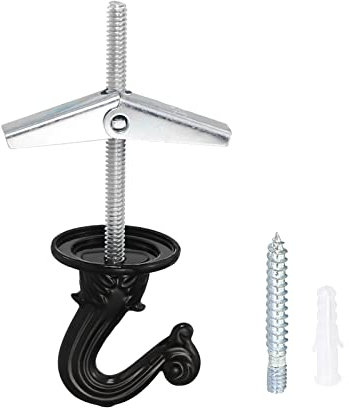YOKIVE 4 Set Ceiling Hook Kit, Heavy Swag Hanging Hook with Mounting Screw Hanging Plants, Great for Office, Home, Daily Use (Black, 1.5x1.3-Inch)
