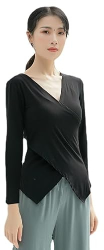 HEARTTOUCH Damen Ballettjacke Tanzjacke Bolero Langarm Tanzoberteil Wickeljacke Einfarbig Ballett Jazz Tanz Gymnastik Tops Tanzbekleidung Dancewear (Schwarz Langarm,S)