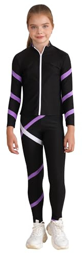 HULIJA Mädchen Sport Kleidung Set Langarm Eiskunstklauf Jacke mit Reißverschluss + Eislaufhose Eiskunstlauf Anzug Trainingsanzug Gymnastik A Helles Lila 158-164