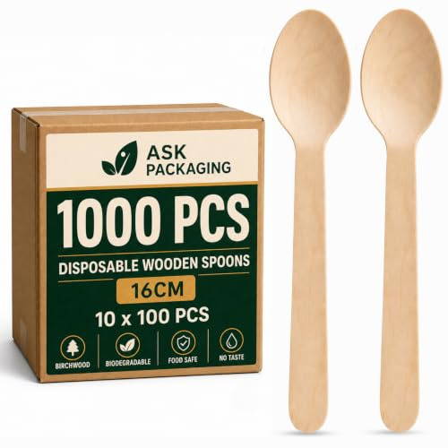 1000x Wooden Spoons Bulk - Disposable Spoon Utensils for Dessert BBQ Party | Splinter-Free, Birchwood, Biodegradable, Recyclable, Food Safe, Camping, Ice Cream, Office, Kids, Wedding, Events, Soup