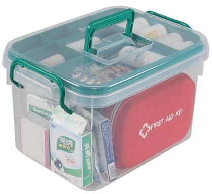 Yesdate 1 Pack Plastic Medicine Storage Kit with Tray, First Aid Storage Box with Handles, Clear Household First Aid Organizer