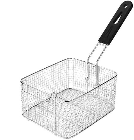 Food Strainer Basket, Mesh Fryer Basket Deep Fryer Basket Restaurant Kitchen Commercial Use Front Hooks with Non Slip Handle for Commercial Floor Fryers Restaurant Kitchen Chip