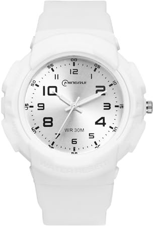 Avaner Montre Bracelet Enfants Analogique étanche de Sport：Montre Garçon Adolescent Bracelet en Silicone Doux Montre pour Hommes Femmes-Blanc