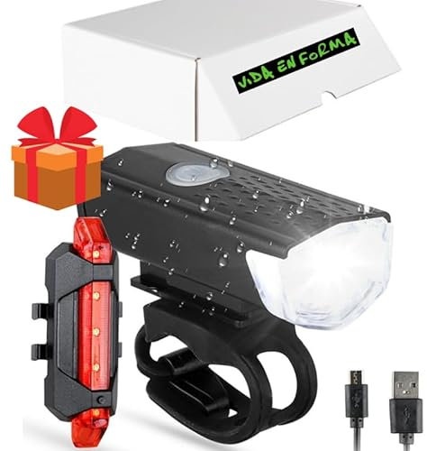 Juego de Luces para Bicicleta LED Delanteras y Traseras, Recargable por USB con Luz de Señal, 3 Modos de Iluminación, Impermeable IP65 360 Grados, Resistente al Agua y Batería Duradera