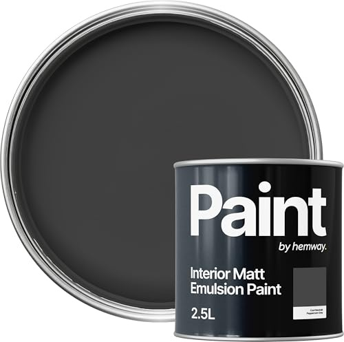 Hemway Peppercorn Grey Paint 2.5 L, Indoor Matt Finish, One Coat | Wall Paint, Acrylic & Water-Based Emulsion, Quick Dry & High Coverage for the Kitchen, Bathroom & Bedroom Walls & Ceiling
