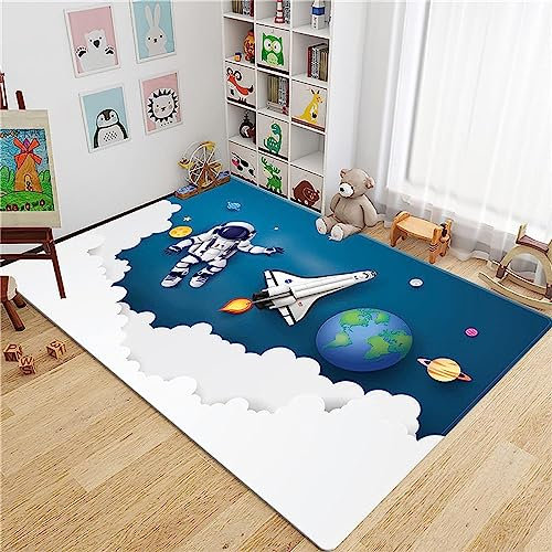 3D Cartoon-Raumschiff-Astronaut 160 X 230 cm Kinder Jugendliche Jungen Teppich Schlafzimmer Dekoration Kinderzimmer Wohnzimmer, Krabbelmatte Modern Weichem Flanell Kinderteppiche -4S9A