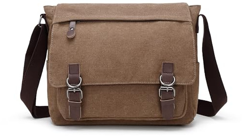 Sechunk Segeltuch Leder Herren Umhängetasche 15,6 Zoll Große Laptoptasche Vintage Canvas Messenger Bag Aktenktasche Schultertasche Bürotasche Kuriertasche Arbeitstasche