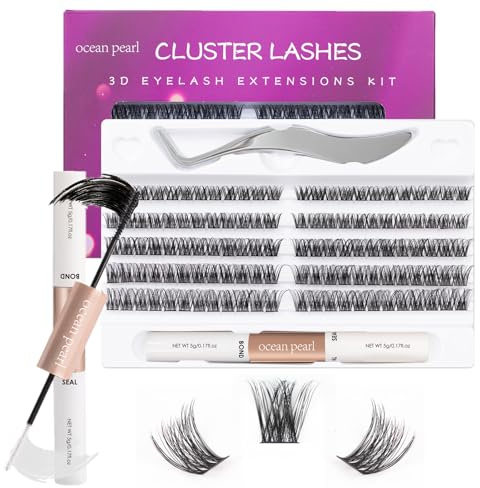 Ocean Pearl Cluster Lashes 120PCS Eyelashes 10-16mm Lash Clusters Natural Eyelash Extension Cluster Lashes Kit Individual Eyelash Lash Extensions Kit with Super Bond+Seal+Tweezer-OP01